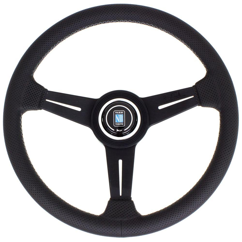 Nardi Classic Perforated Leather Steering Wheel Grey Stitching Black Spokes 340mm - CDMSPORT