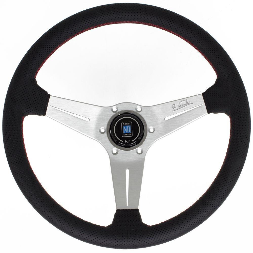 Nardi Deep Corn Perforated Leather Steering Wheel Red Stitching Satin Spokes 350mm - CDMSPORT