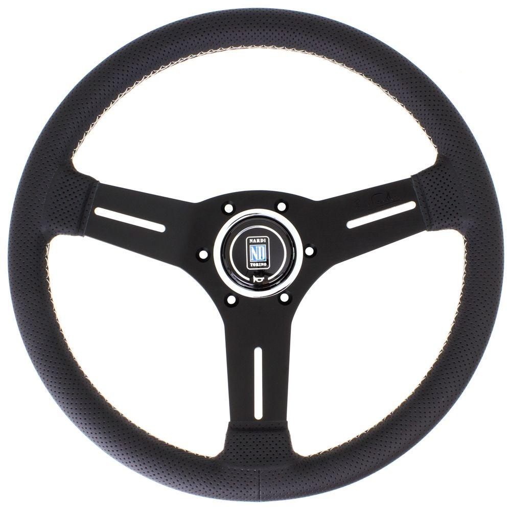 Nardi Competition Perforated Leather Steering Wheel Grey Stitching Black Spokes 330mm - CDMSPORT
