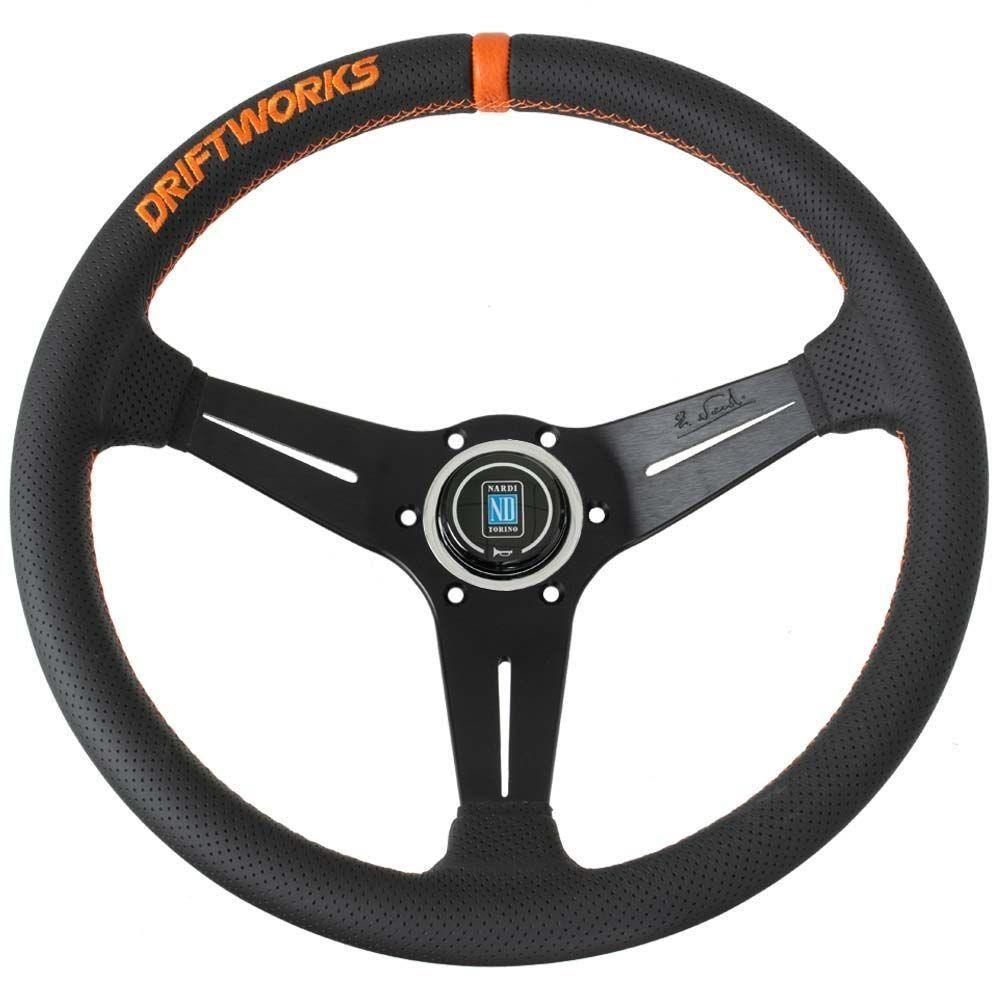 Nardi Deep Corn Driftworks Perforated Leather Steering Wheel Orange Stitching Black Spokes 350mm - CDMSPORT