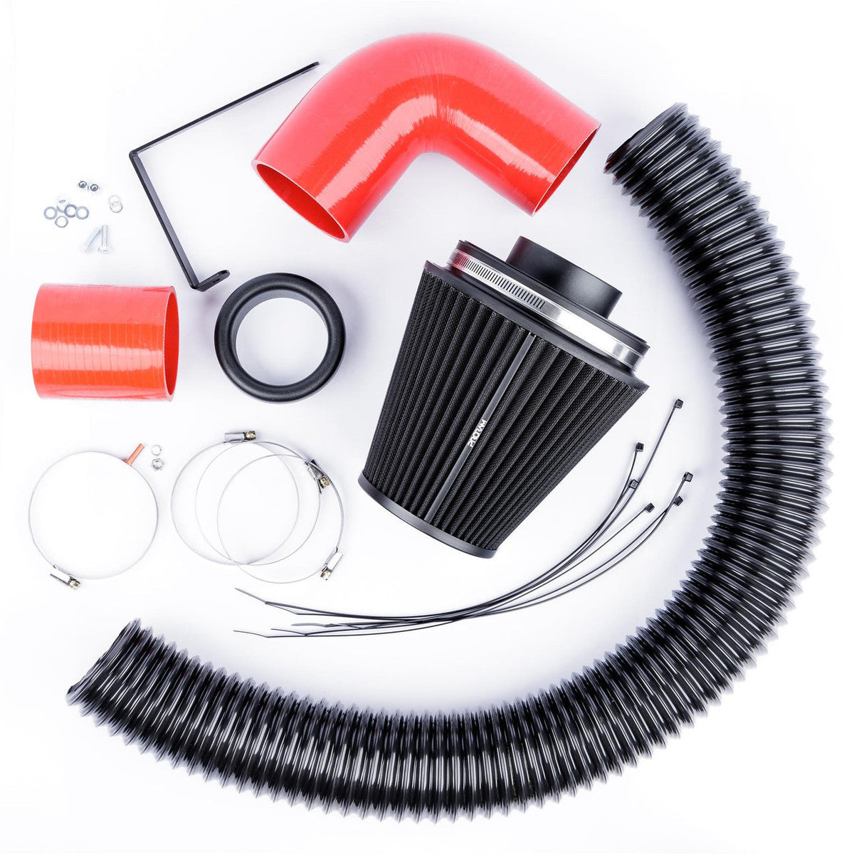 RamAir Performance -laskostettu imusarja VW MK5 Golf R32 3.2 V6 -malliin – Punaiset letkut